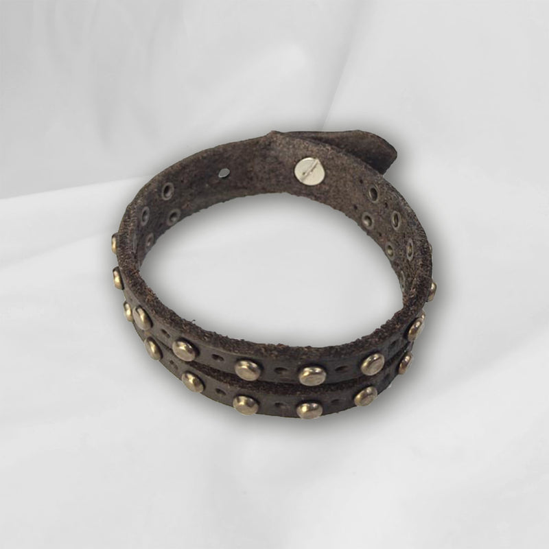 "Two Strips" LEATHER BRACELET WITH STUDS Black Asphalt