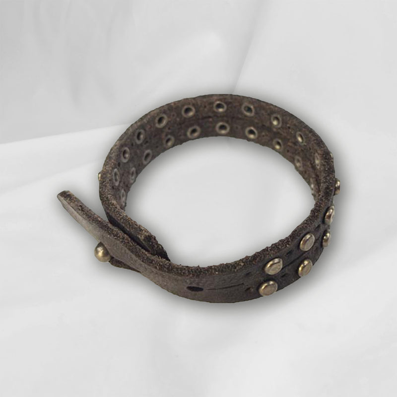 "Two Strips" LEATHER BRACELET WITH STUDS Black Asphalt