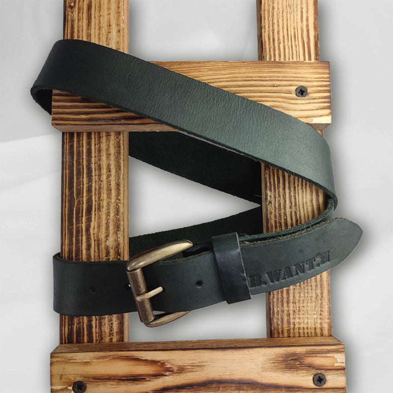 38.mm Head Dyed Leather Belt Black Asphalt - Black Asphalt