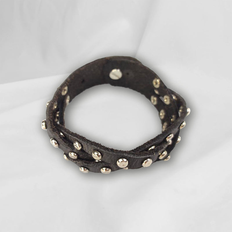 "Woven" LEATHER BRACELET WITH STUDS Black Asphalt