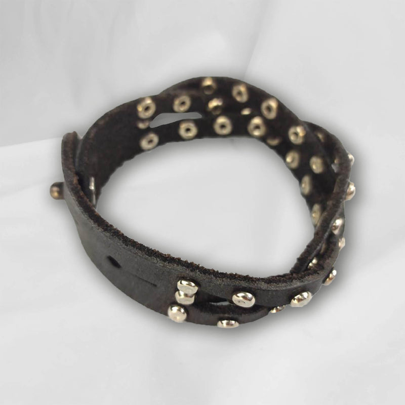 "Woven" LEATHER BRACELET WITH STUDS Black Asphalt