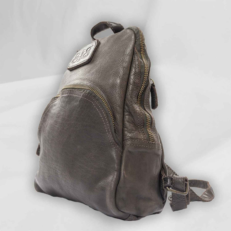 Leather Women BackPack "Round Pyramid zip", with trimming Tent Original