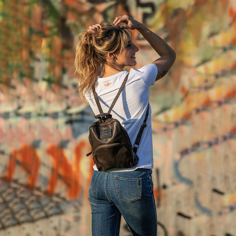 Leather Women BackPack "Round Pyramid zip", with trimming Tent Original