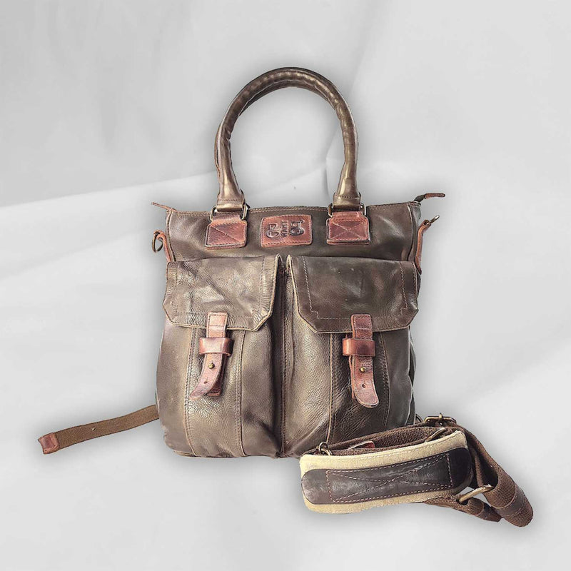 Leather Pilot Bag - Dark Brown "Tote Pilot / BackPack Medium Size" Backpack and Shoulder Strap with Lining