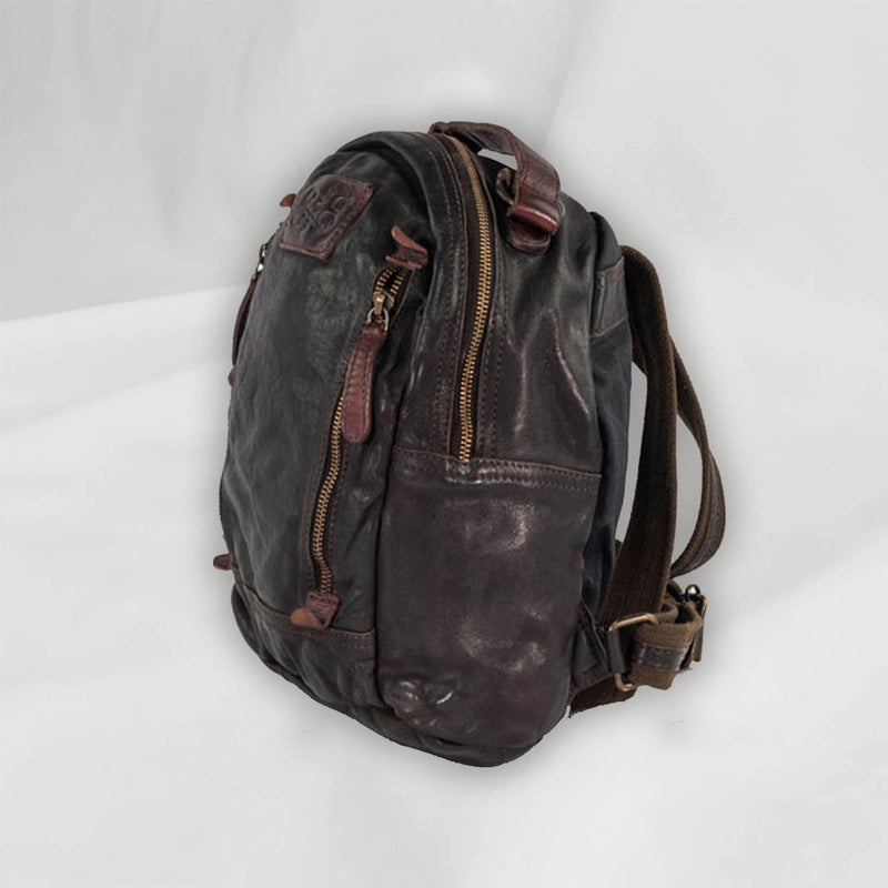 Leather BackPack front Doublef Zip Compartment, with trimming Tent Original