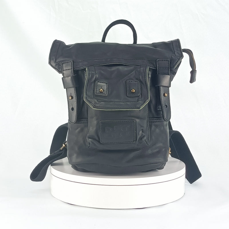Leather BackPack "Gas Mask" with trimming Tent Original Black NDM