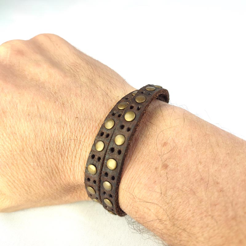 "Slim 2 Time" LEATHER BRACELET IN LEATHER Dark Brown WITH STUDS