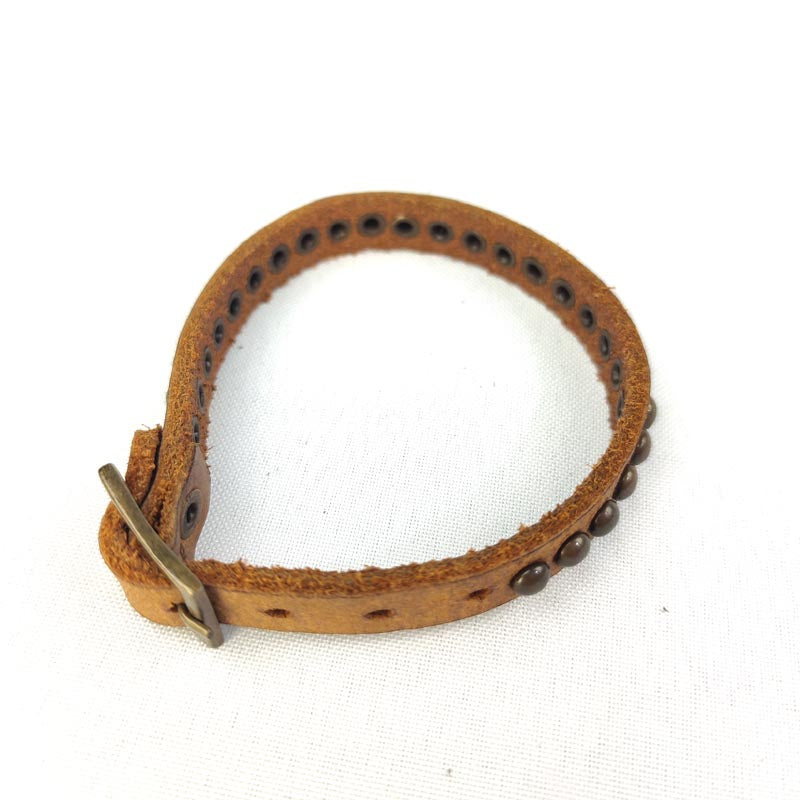 "Slim 1 Time" LEATHER BRACELET WITH STUDS Natural Cognac