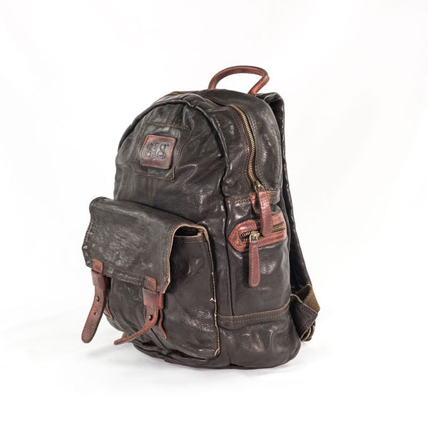 Zaino Pelle - Leather BackPack Side Zip front pocket with trimming Tent Original