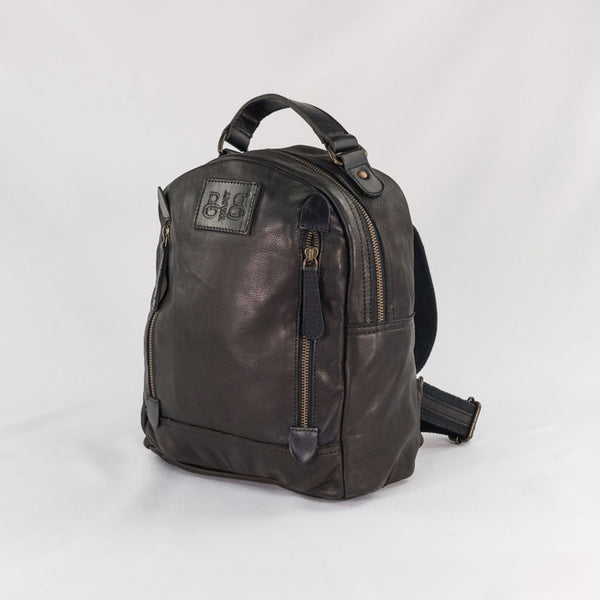 Leather BackPack front Double Zip Compartment, with trimming Tent Original