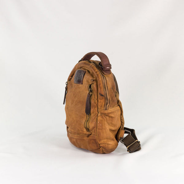 Leather BackPack front Double Zip Compartment,  with trimming Tent Original
