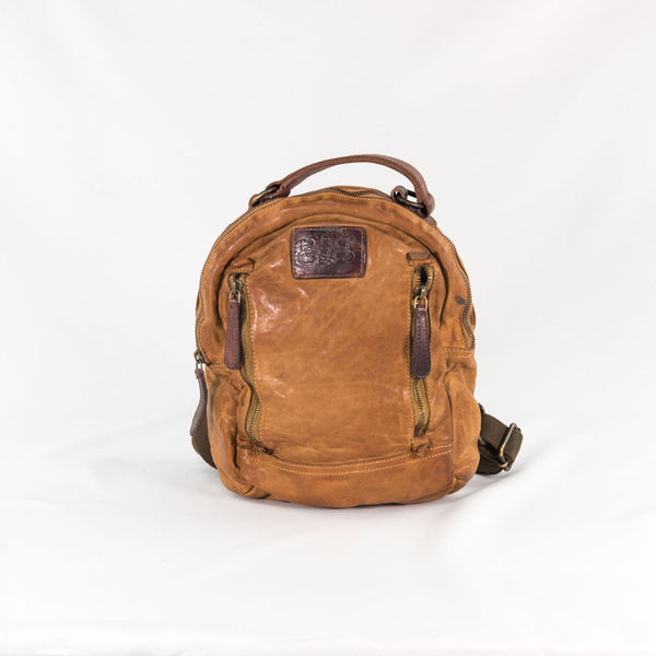 Leather BackPack front Double Zip Compartment,  with trimming Tent Original