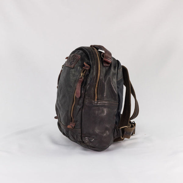 Leather BackPack front Doublef Zip Compartment, with trimming Tent Original