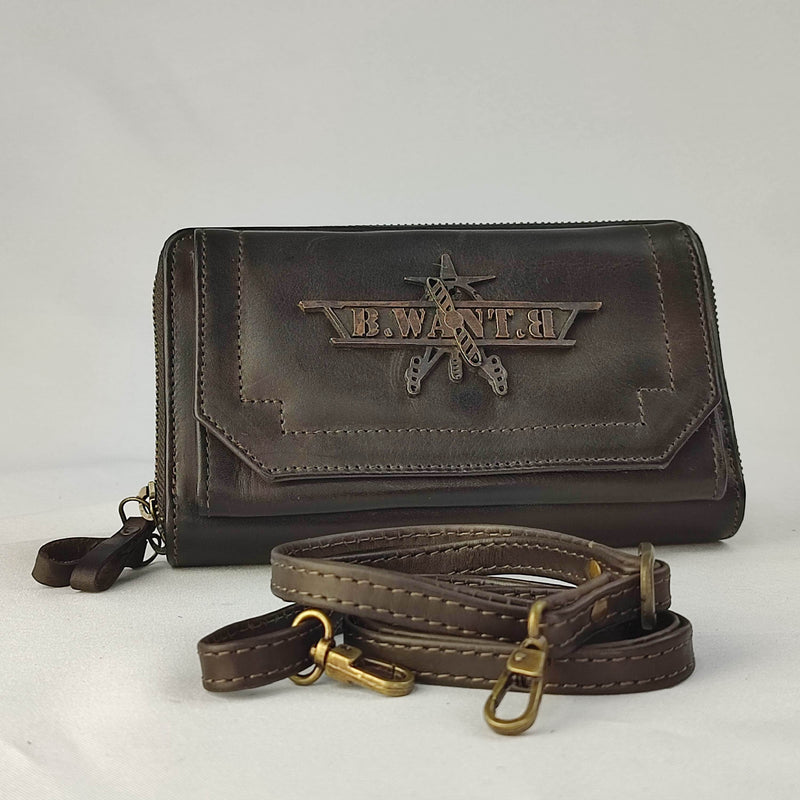 Dark Brown Cape Dyed Wallet Clutch Bag with detachable shoulder strap