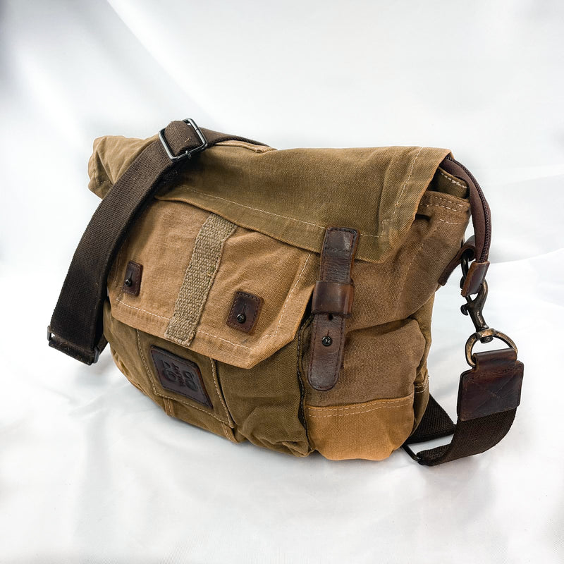 Capo Dyed Patch Bag Postina Shoulder Bag with Backpack "Messenger / BackPack" function Overdye Beige Green - with Lining