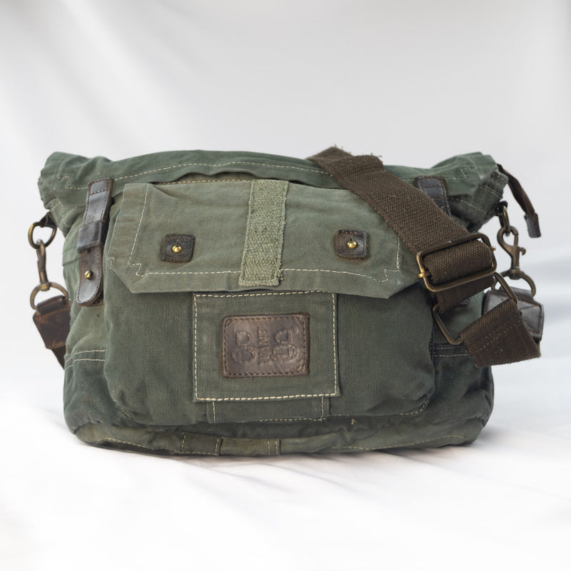 Capo Dyed Patch Bag Postina Shoulder Bag with Backpack "Messenger / BackPack" function Overdye Beige Green - with Lining