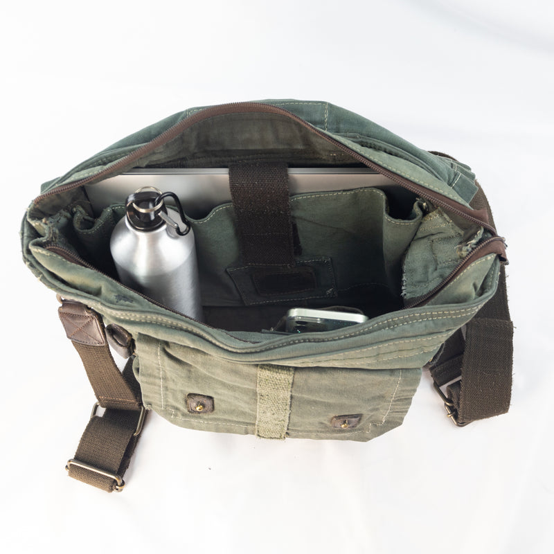 Capo Dyed Patch Bag Postina Shoulder Bag with Backpack "Messenger / BackPack" function Overdye Beige Green - with Lining