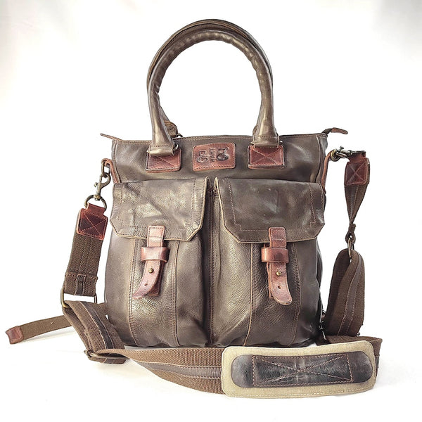 Leather Pilot Bag - Dark Brown "Tote Pilot / BackPack Medium Size" Backpack and Shoulder Strap with Lining