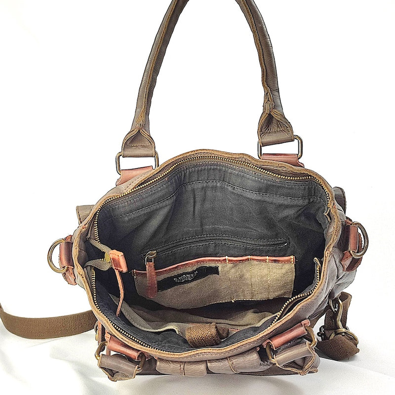 Leather Pilot Bag - Dark Brown "Tote Pilot / BackPack Medium Size" Backpack and Shoulder Strap with Lining